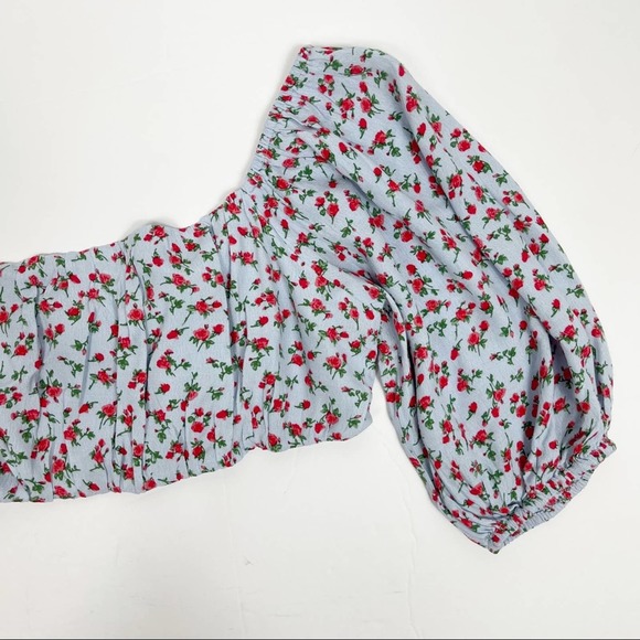 Lulus Sunny‎ Expectations Blue Rose Floral Puff Sleeve Crop Top Small - Picture 4 of 11